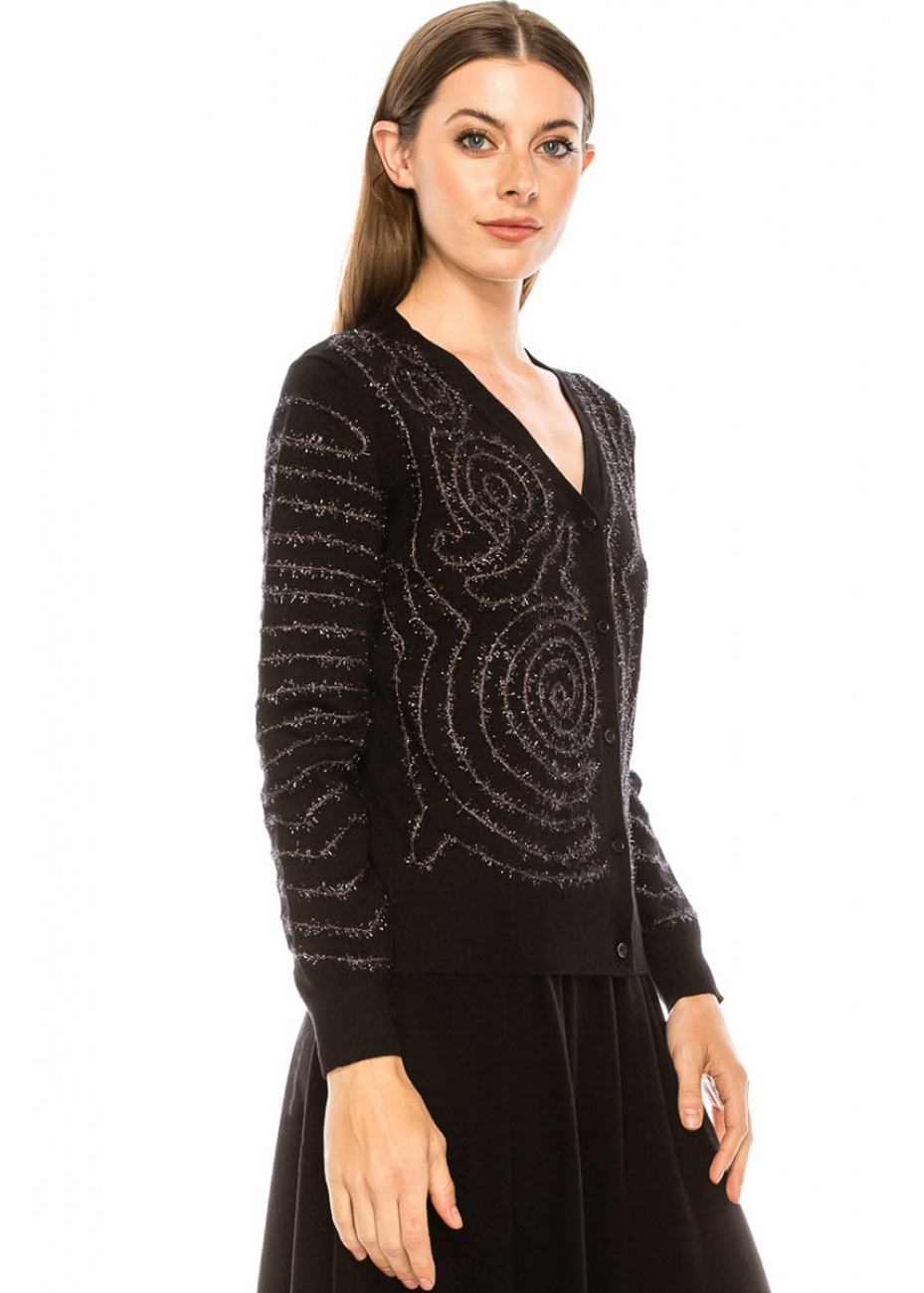 Embroidered shiny cardigan in black | Modest Women Clothing